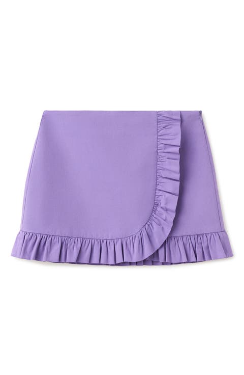 Featuring Hailey Bieber Ruffle Detail Cotton Blend Miniskirt