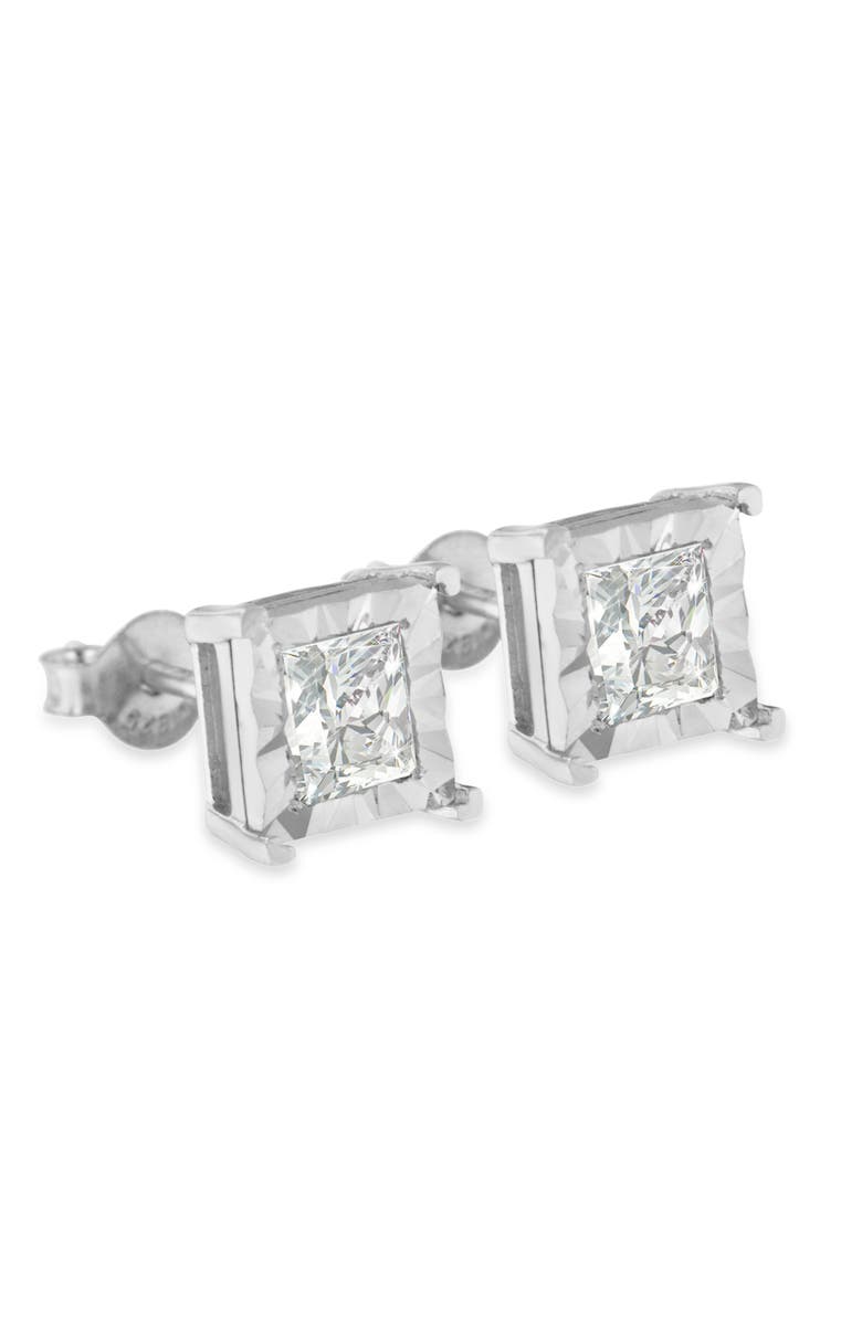 Haus of Brilliance Silver 1.0 Cttw Diamond Miracle Princess Solitaire Stud Earrings, Alternate, color, White