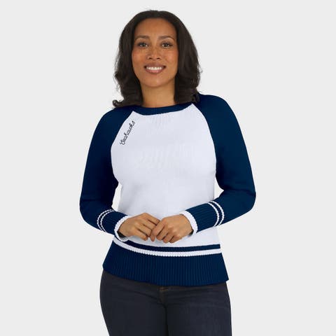 Women's WEAR by Erin Andrews White/College Navy Seattle Seahawks Colorblock Raglan Sweater