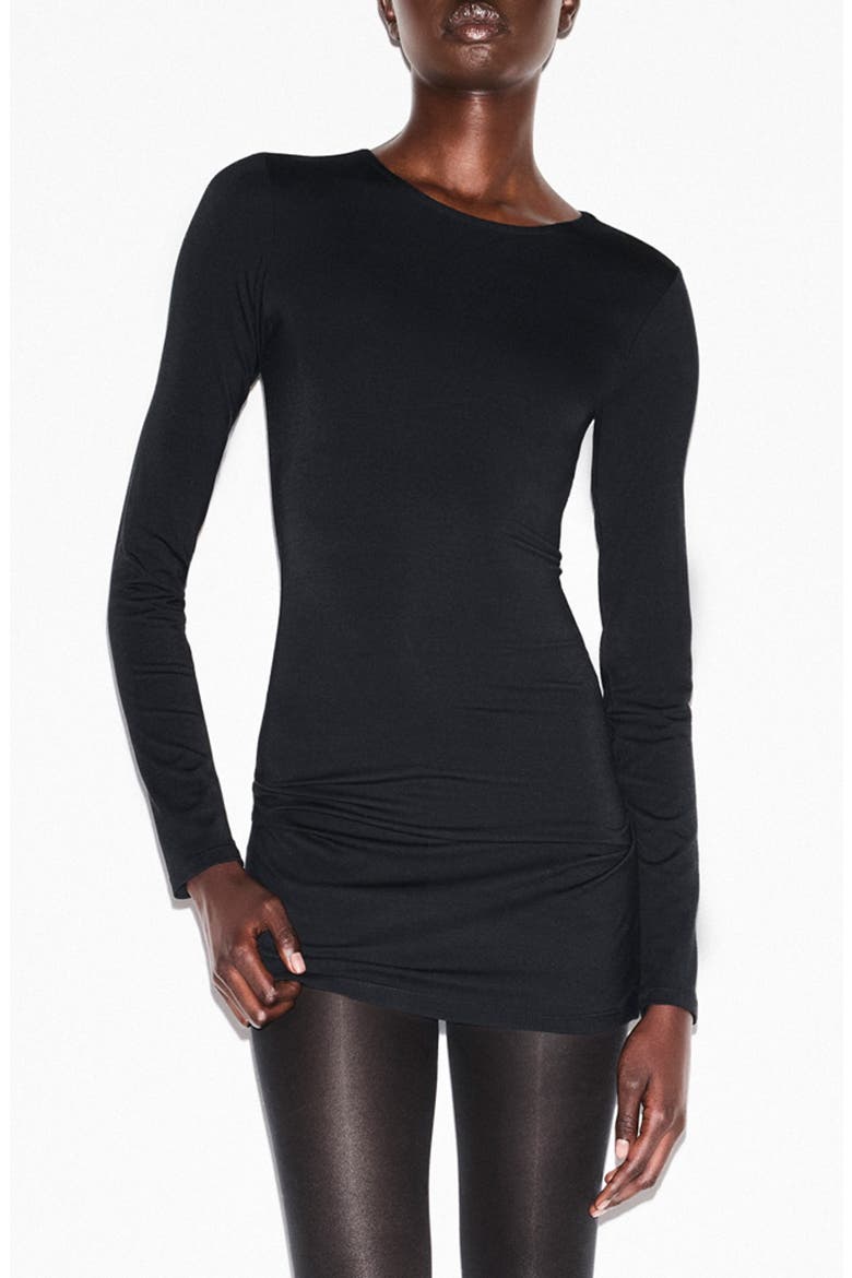 Smooth Layers Crewneck Long Sleeve Minidress, Main, color, OBSIDIAN