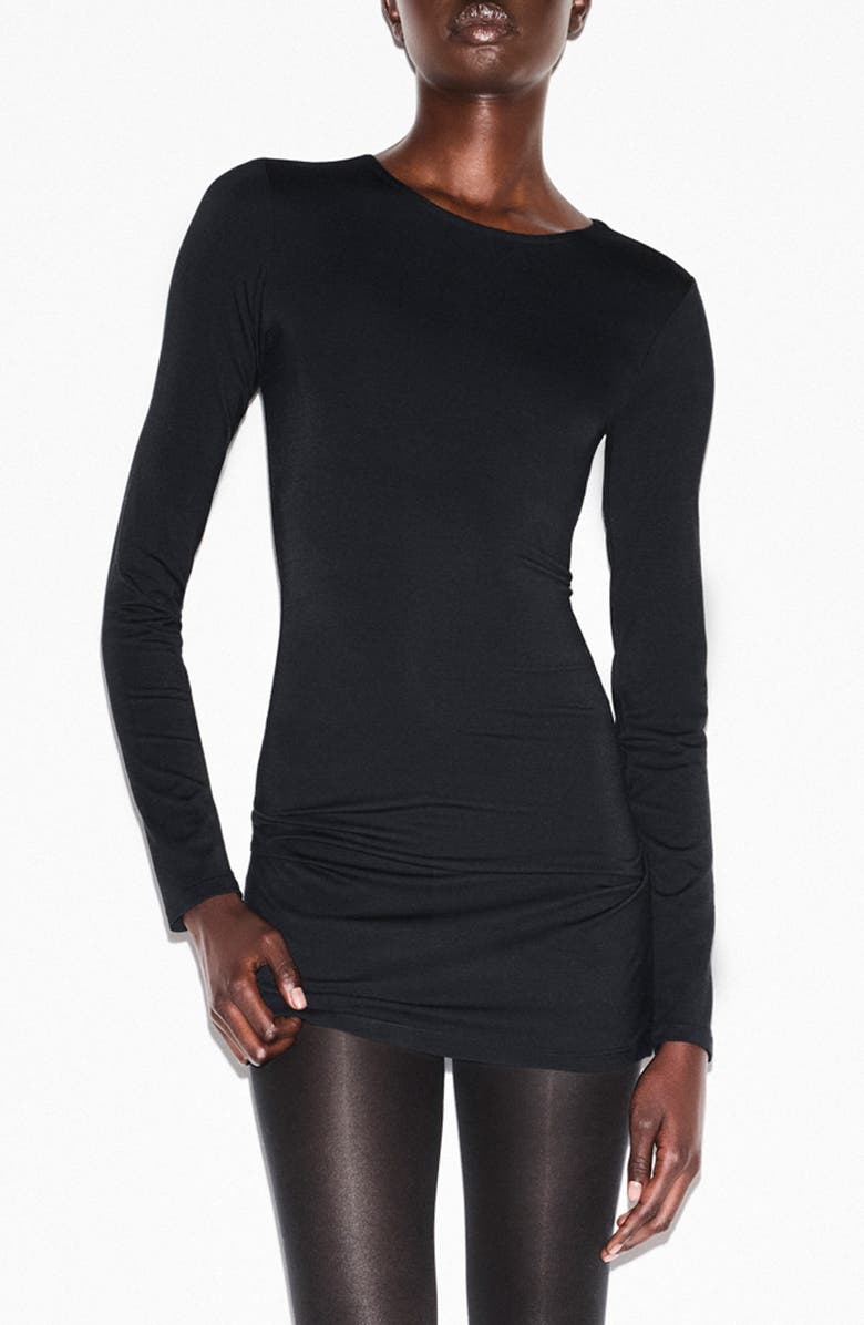 SKIMS Smooth Layers Crewneck Long Sleeve Minidress, Main, color, Obsidian
