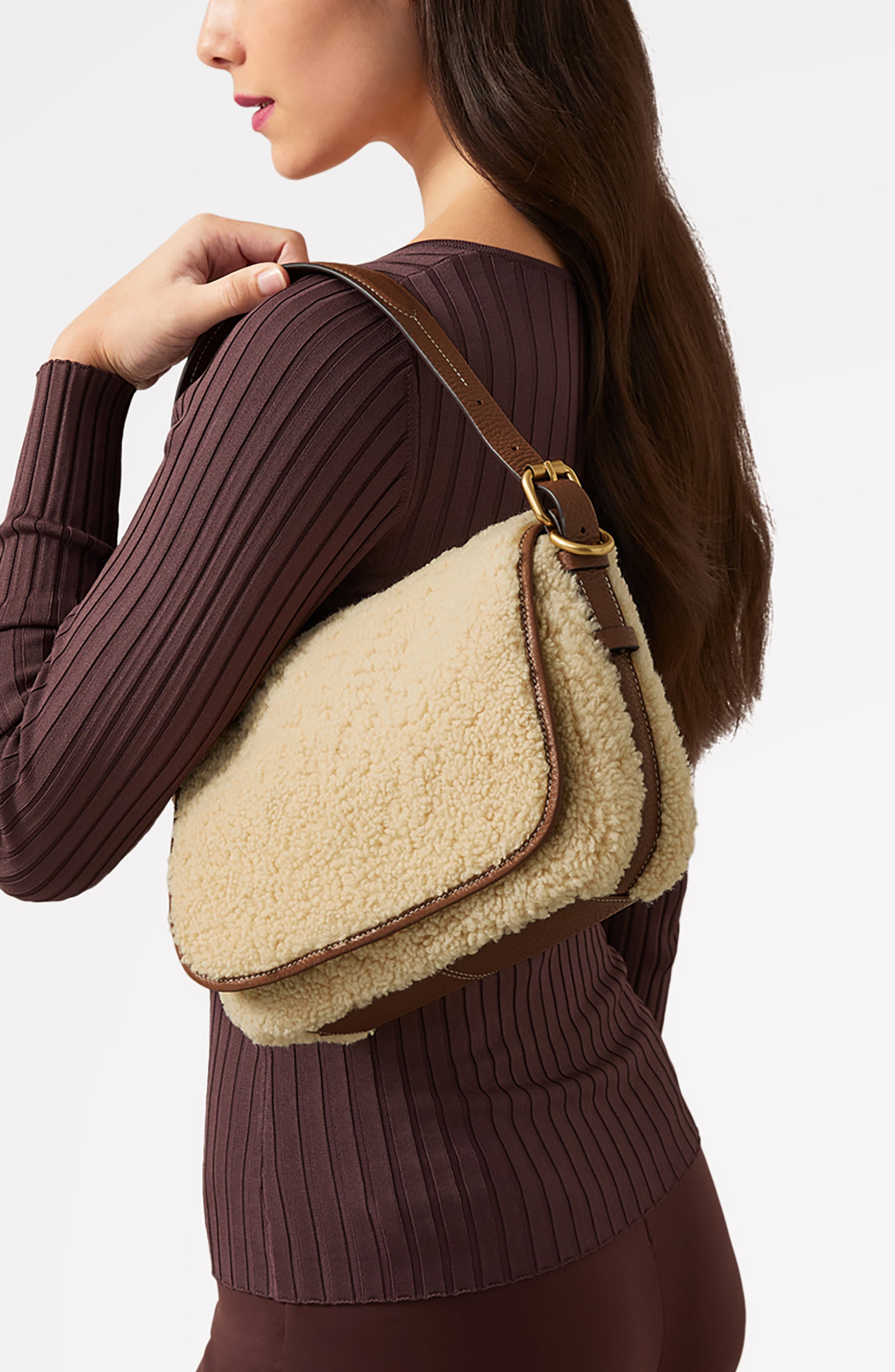 Radley Grafton Street Genuine Shearling Flapover Crossbody Bag, Alternate, color, Natural