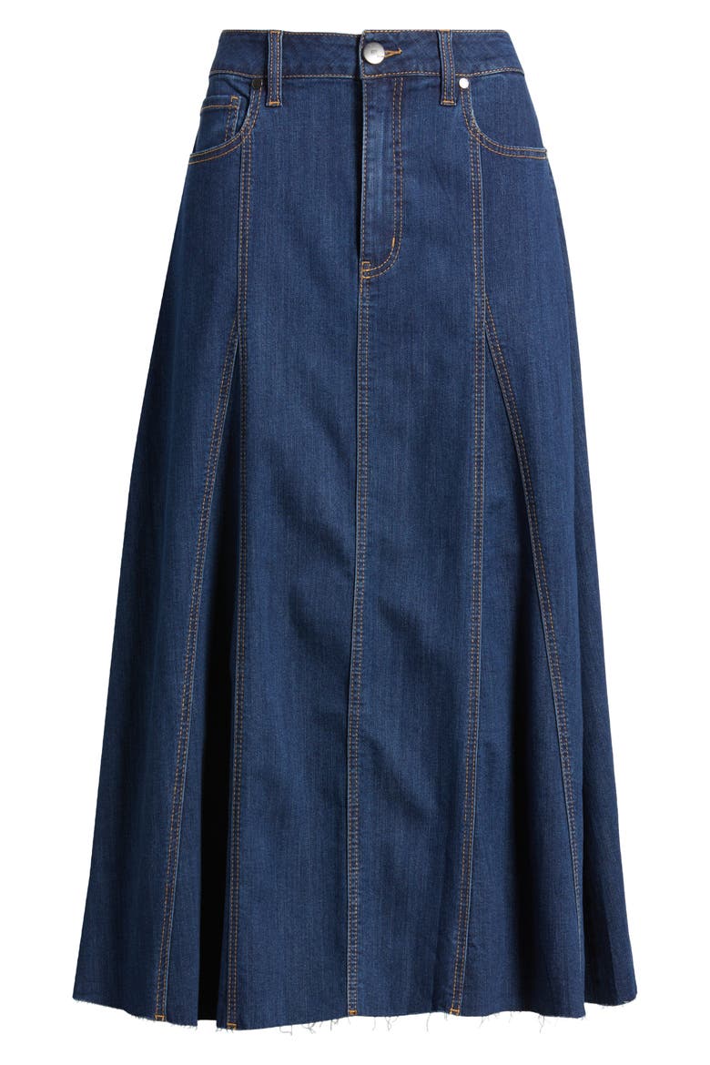 Raw Hem Denim A-Line Midi Skirt, Alternate, color, QUINLIN