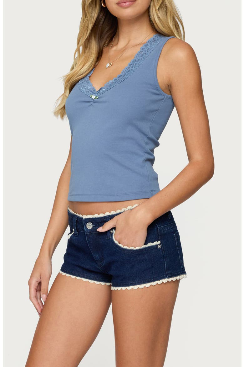 Dionne Lace Trim Stretch Cotton Tank, Alternate, color, BLUE