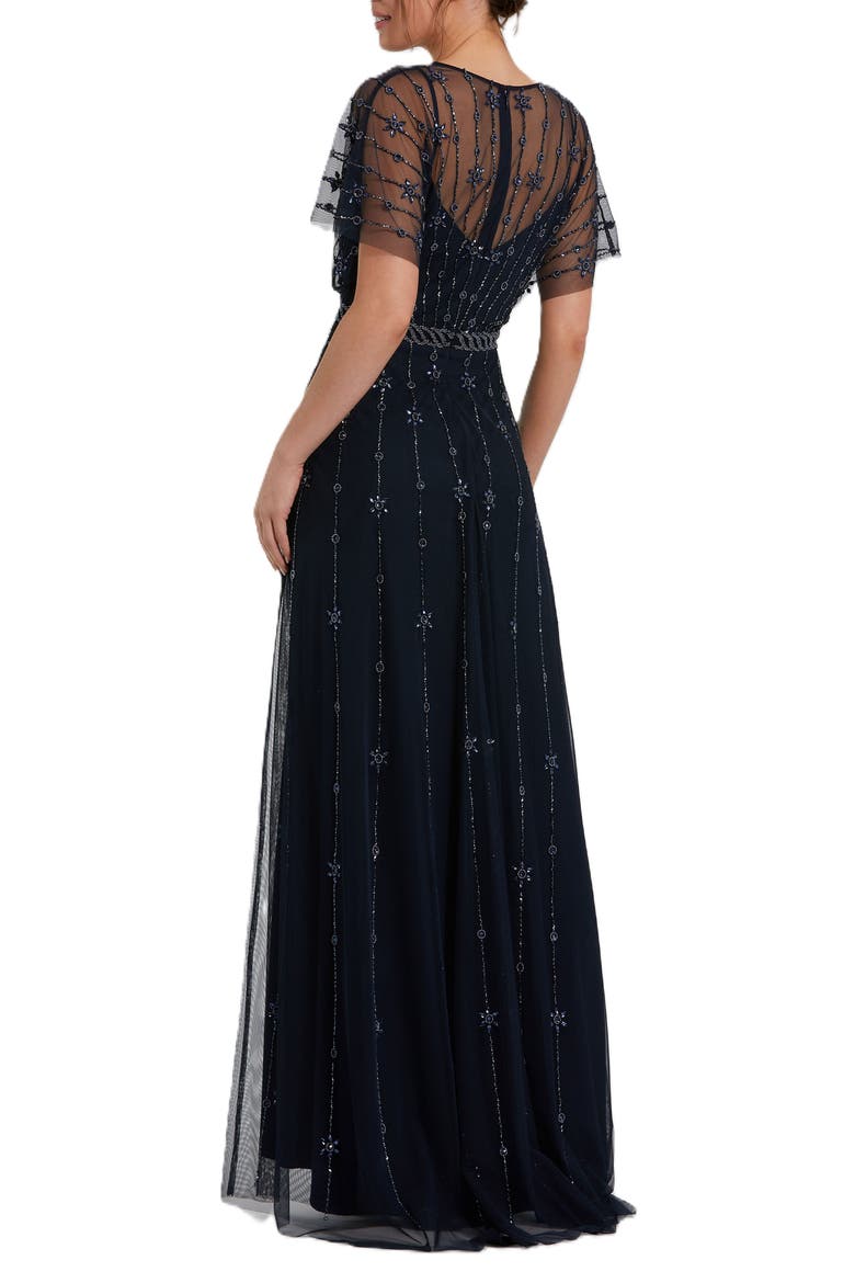 V Neck Embellished Flutter Sleeve A Line Gown, Alternate, color, Midnight