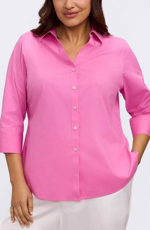 Mary Non-Iron Stretch Cotton Button-Up Shirt (Plus)