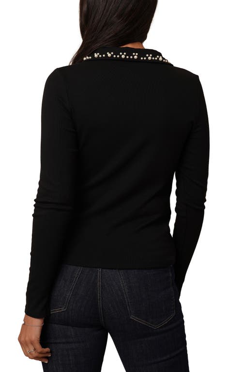 Cyrus Faux Pearl Collar Button-up Shirt In Black