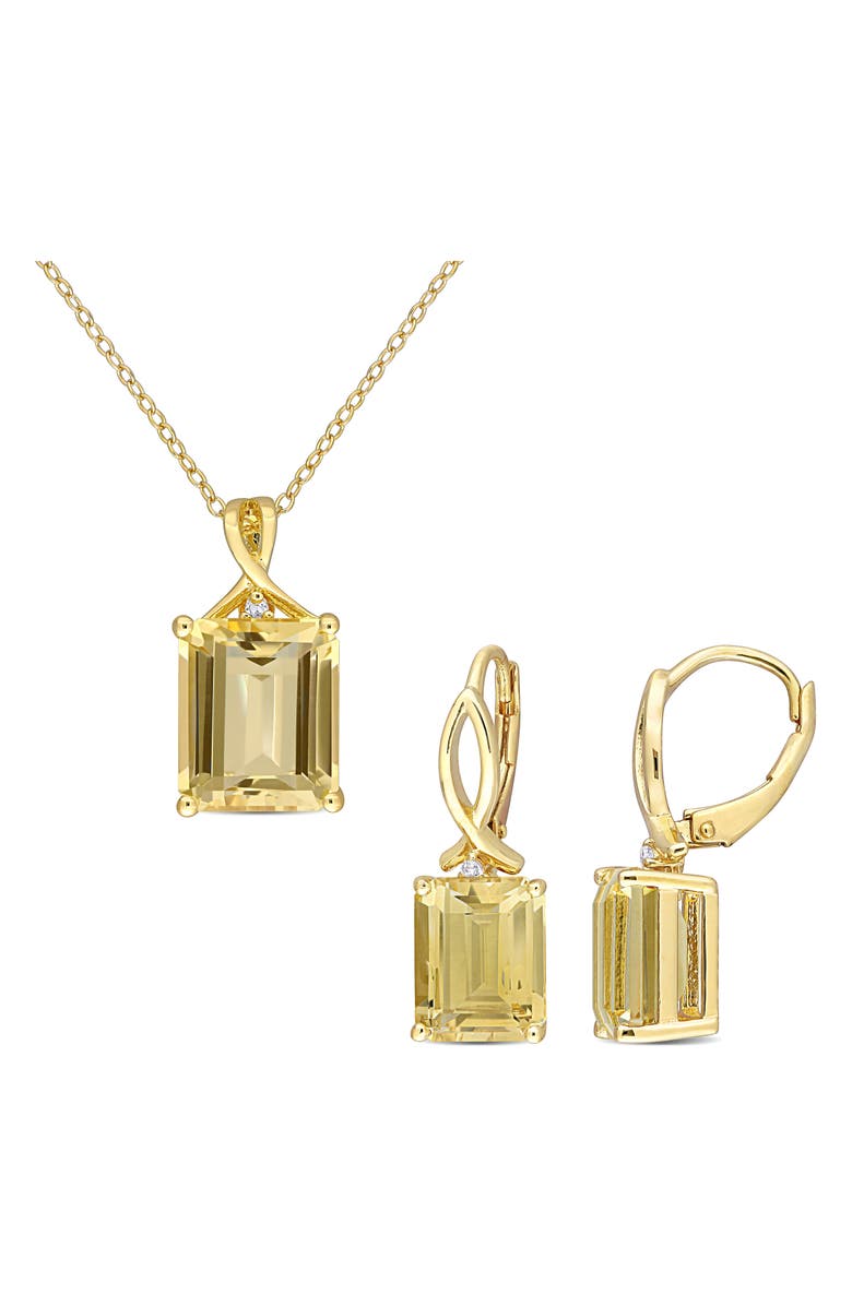 DELMAR Citrine & White Topaz Pendant Necklace & Drop Earrings Set, Main, color, 