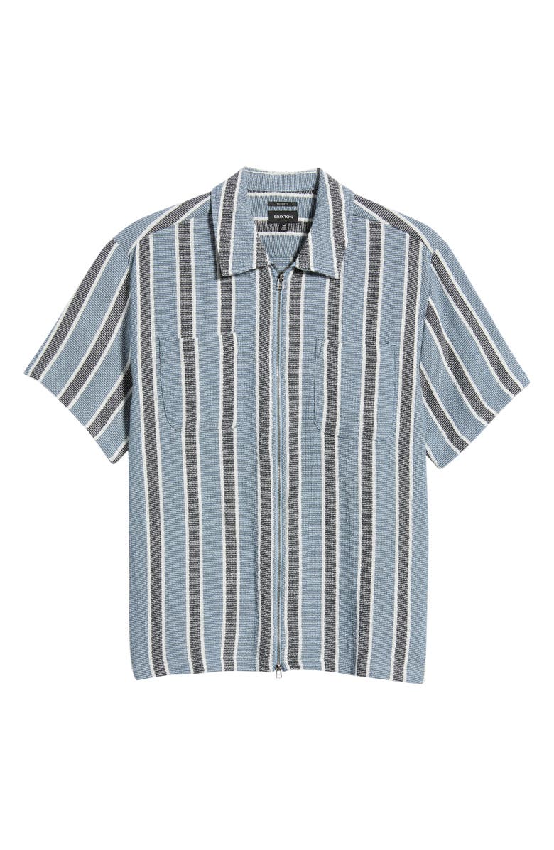 Brixton Dexter Textured Striped Zip Shirt, Main, color, Black/ Dusty Blue