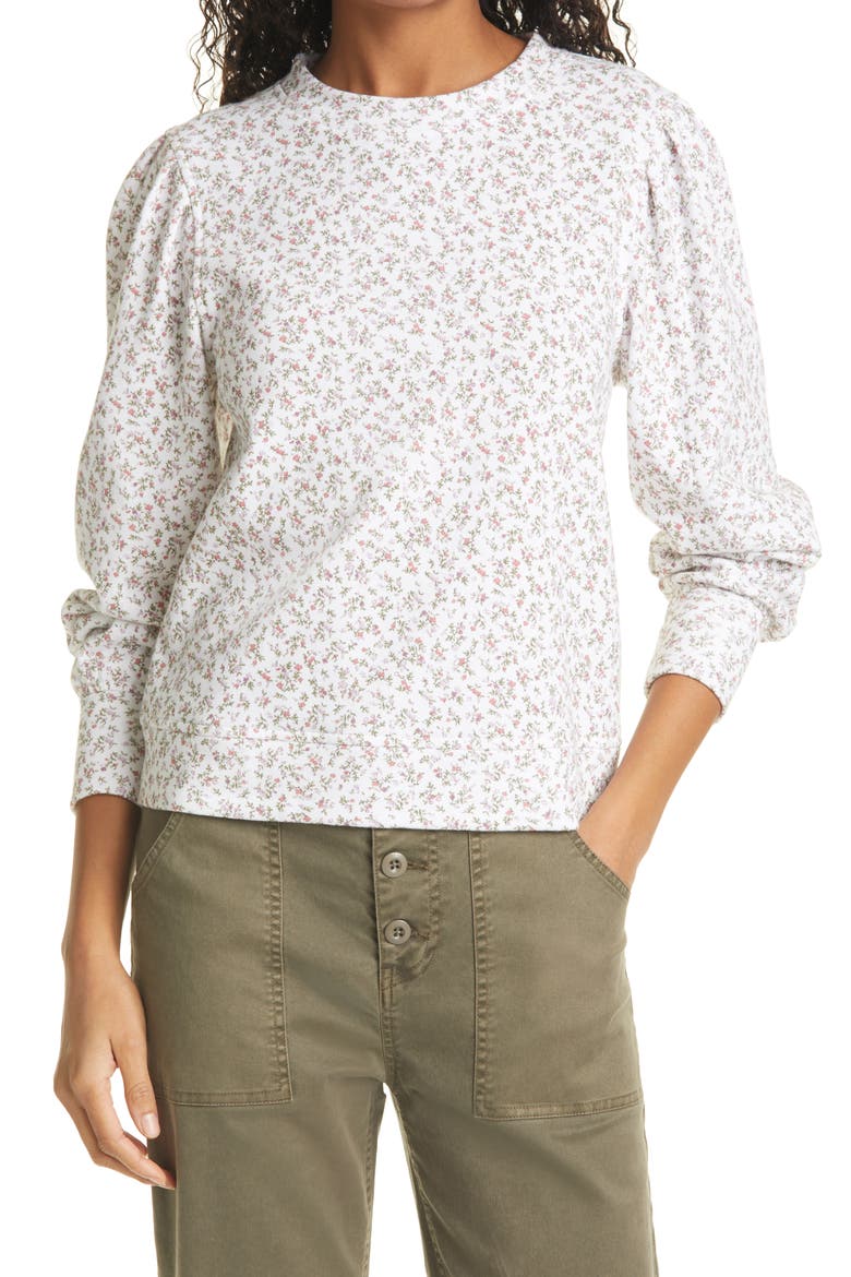 Marcie Puff Sleeve Sweatshirt, Main, color, WHITE MINI FLORAL