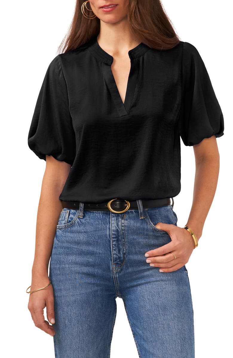 Vince Camuto Hammered Satin Puff Sleeve Top, Main, color, 