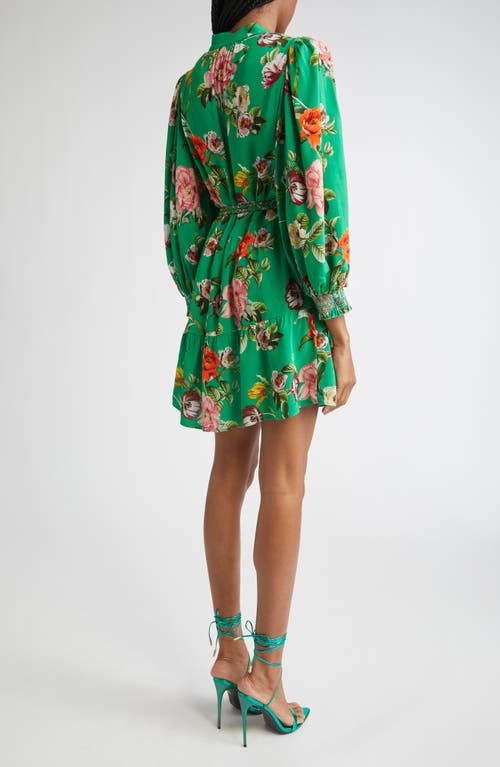 Alice And Olivia Antonette Button Front Mini Dress Hamptons Floral Large In Green