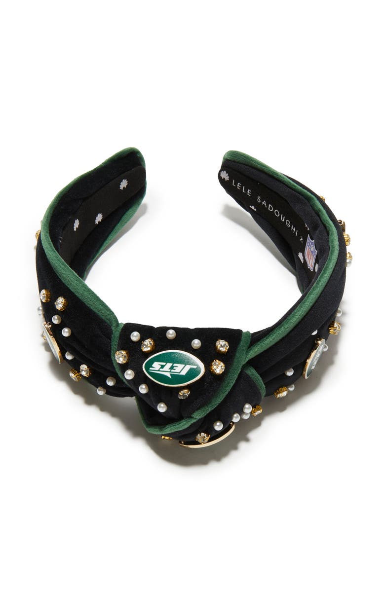 Lele Sadoughi New York Jets Embellished Knotted Headband, Alternate, color, Jet 001