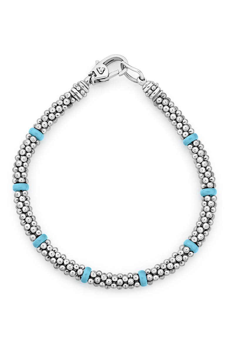 Blue Ceramic & Caviar Beaded Bracelet, Main, color, SILVER/ TURQUOISE