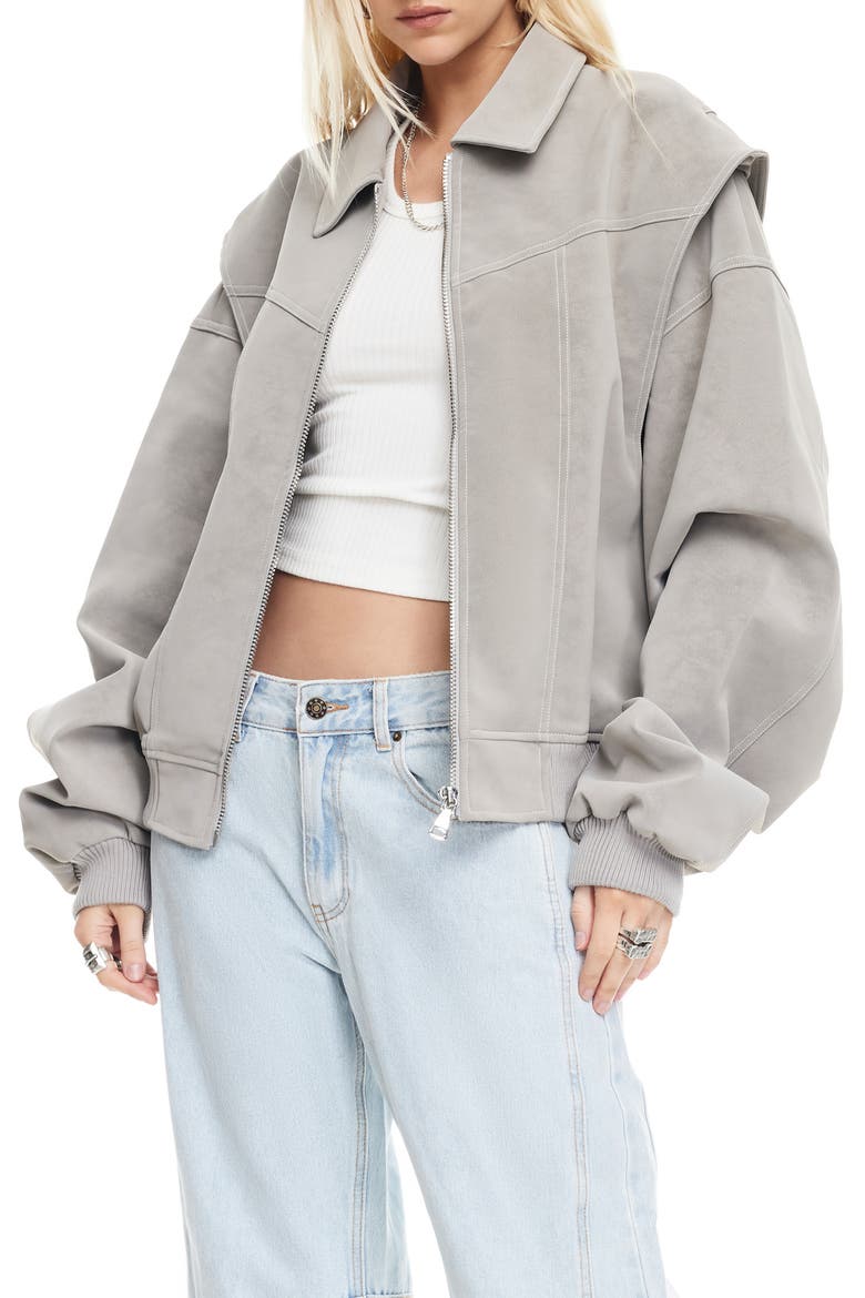 Vista Faux Suede Bomber Jacket, Alternate, color, TAUPE
