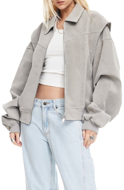 Lioness Vista Faux Suede Bomber Jacket In Gray