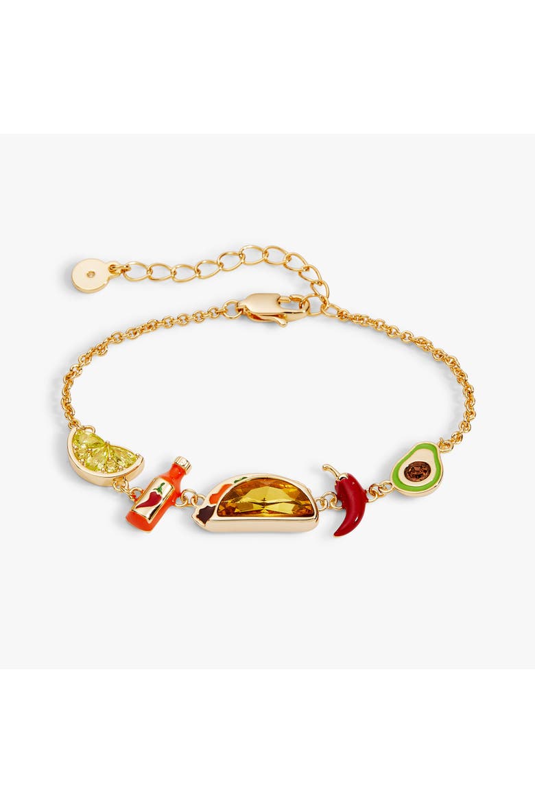 Taco Inline Charm Bracelet, Main, color, Gold