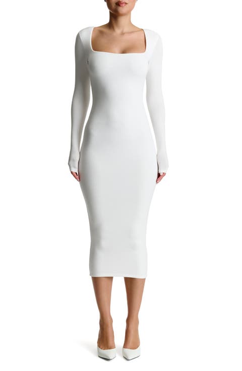 Long Sleeve Square Neck Midi Dress