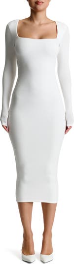 Long Sleeve Square Neck Midi Dress