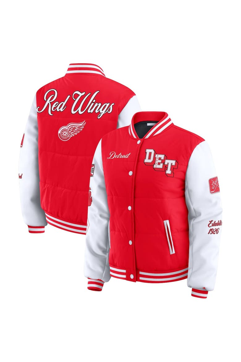 Women's WEAR by Erin Andrews Red/White Detroit Red Wings Varsity Full-Snap Puffer Jacket, Alternate, color, Red
