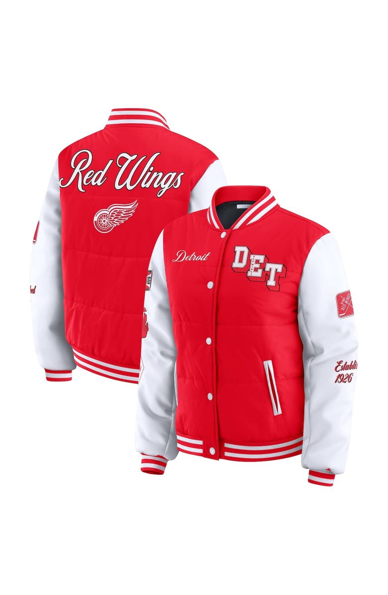 WEAR by Erin Andrews Women's WEAR by Erin Andrews Red/White Detroit Red Wings Varsity Full-Snap Puffer Jacket, Alternate, color, Red