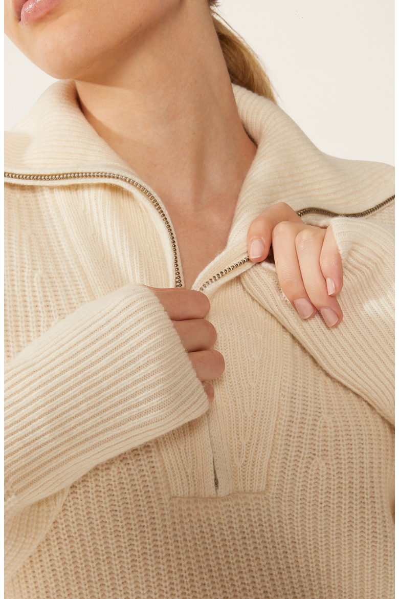 Sophia Chunky Cashmere Quarter Zip Pullover, Alternate, color, Ivory