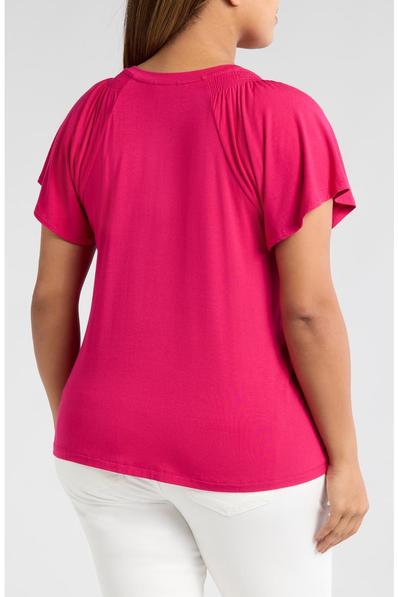 V-Neck Flutter Sleeve Jersey Top, Alternate, color, CERISE