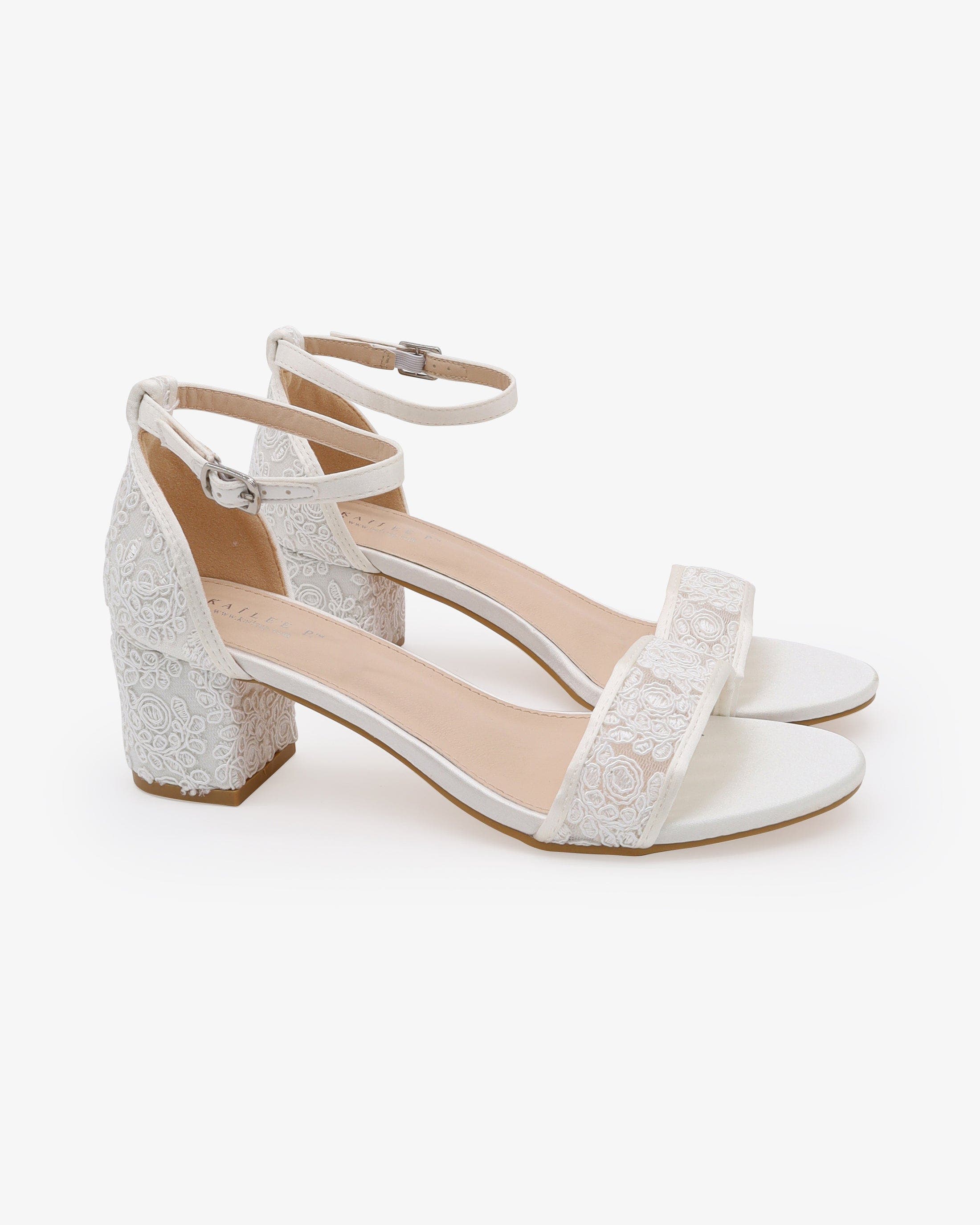 Kailee P Jackie Crochet Lace Block Heel Wedding Sandals, Main, color, White