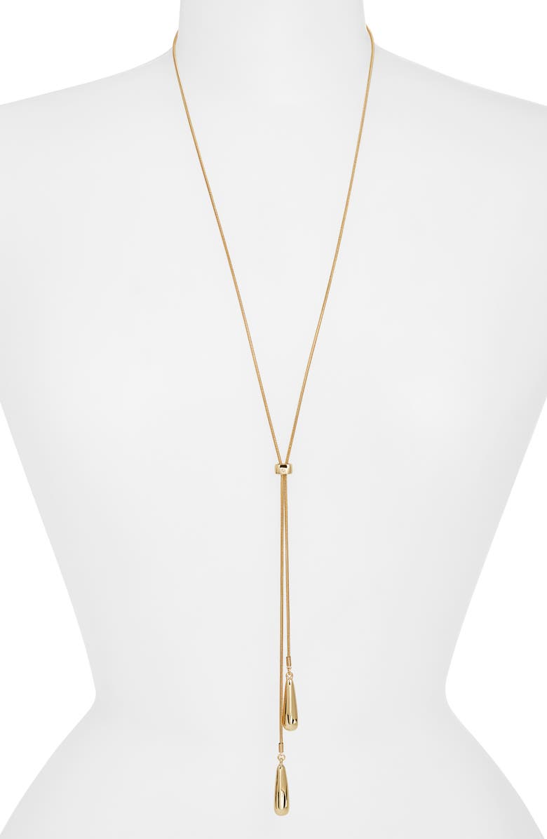 Nordstrom Double Droplet Lariat Necklace, Alternate, color, Gold
