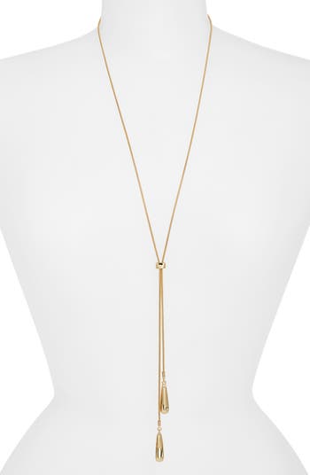 Double Droplet Lariat Necklace