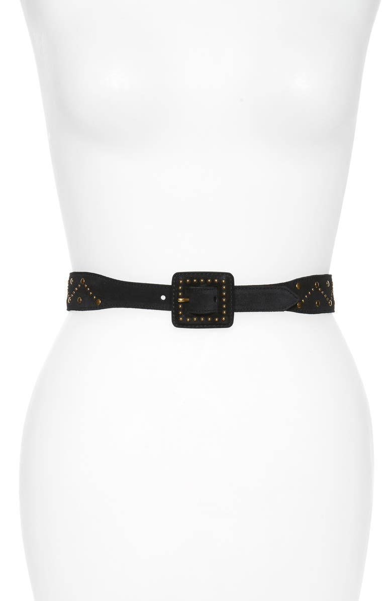 Saint Laurent Mixed Studs Suede Belt, Main, color, 