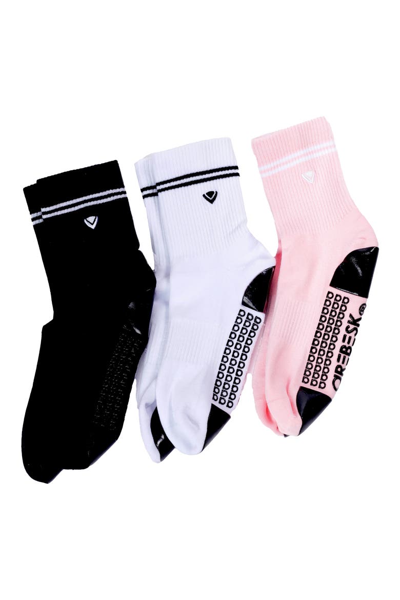 Classic Assorted 3-Pack Grip Crew Socks, Main, color, WHITE/ BLACK/ PINK