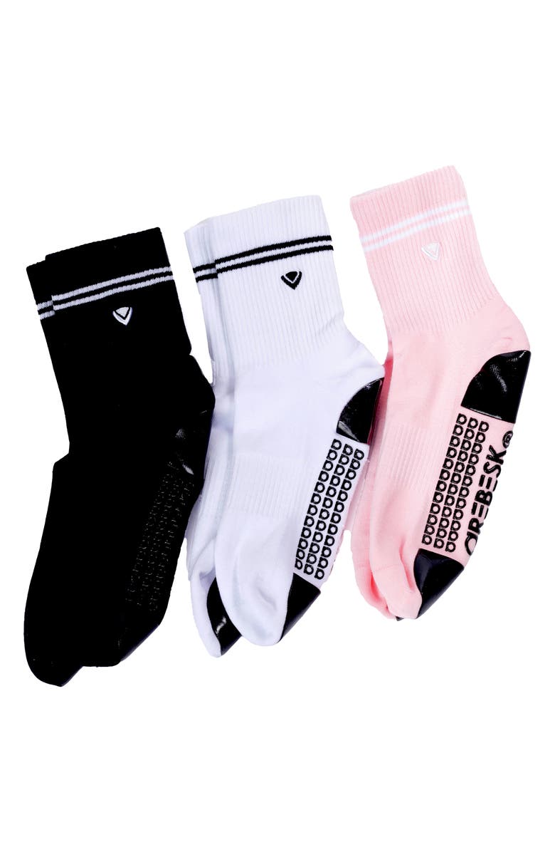 Arebesk Classic Assorted 3-Pack Grip Crew Socks, Main, color, White/ Black/ Pink