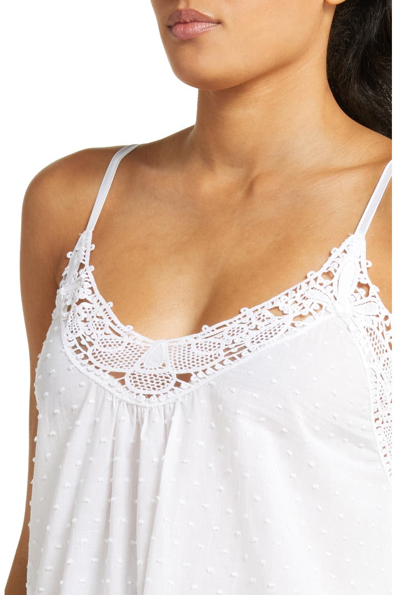 Lace Trim Cotton Nightgown, Alternate, color, WHITE