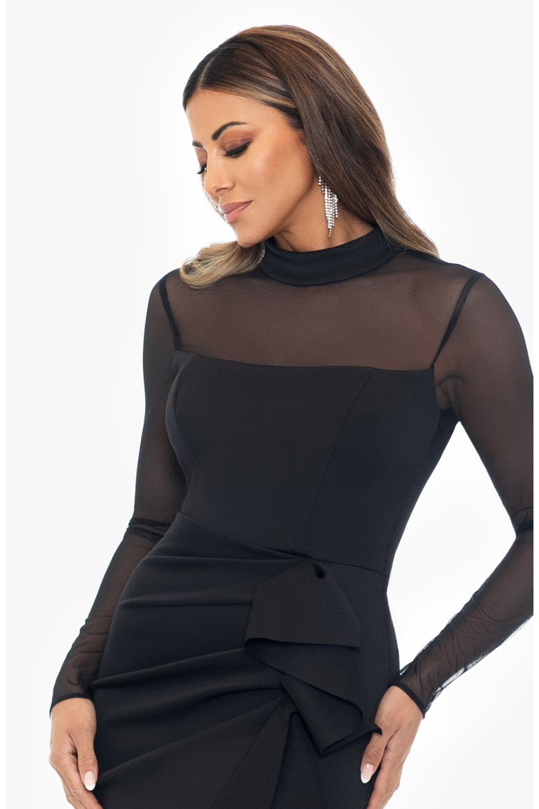 Side Ruched Illusion Sleeve Gown, Alternate, color, BLACK