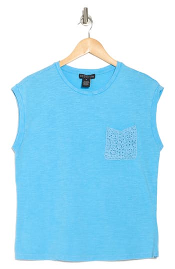 Design History Crochet Pocket Muscle Tank In Blue Ocean