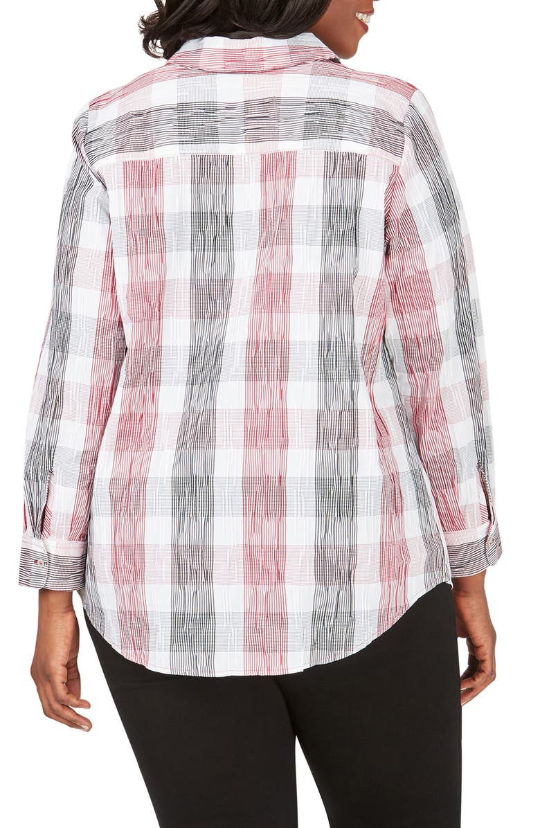Foxcroft Crinkled Buffalo Check Tunic Shirt, Alternate, color,