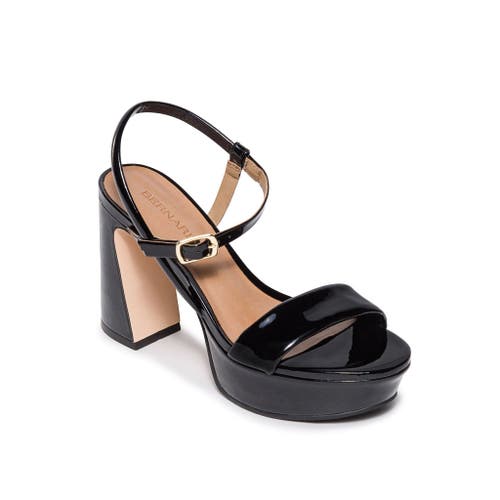 Bernardo Ventura Ankle Strap Platform Sandal In Black Patent