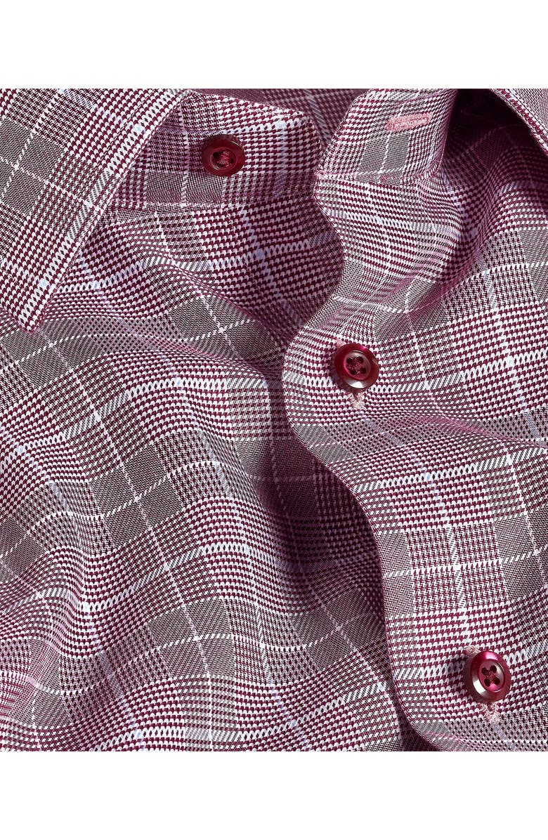 David Donahue Trim Fit Glen Plaid Twill Cotton Dress Shirt, Alternate, color, Merlot