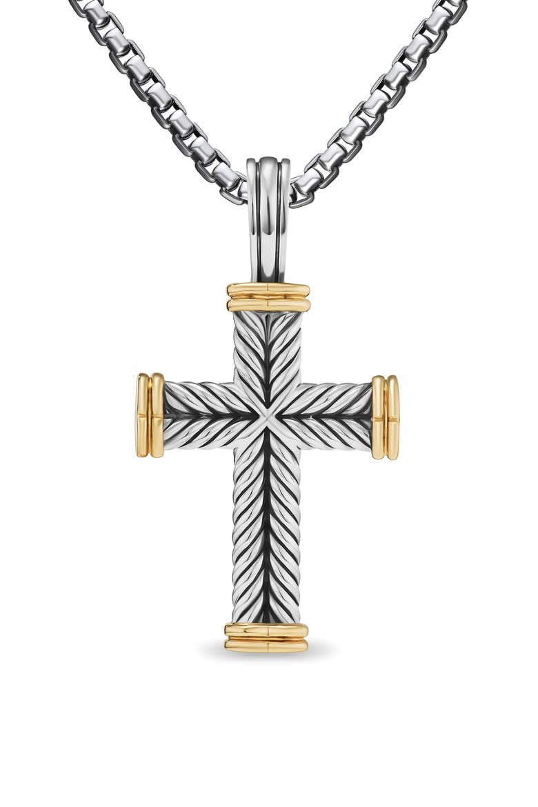 Men's Chevron Cross Pendant, 33.5mm, Main, color, STERLING SILVER AND 18K GOLD