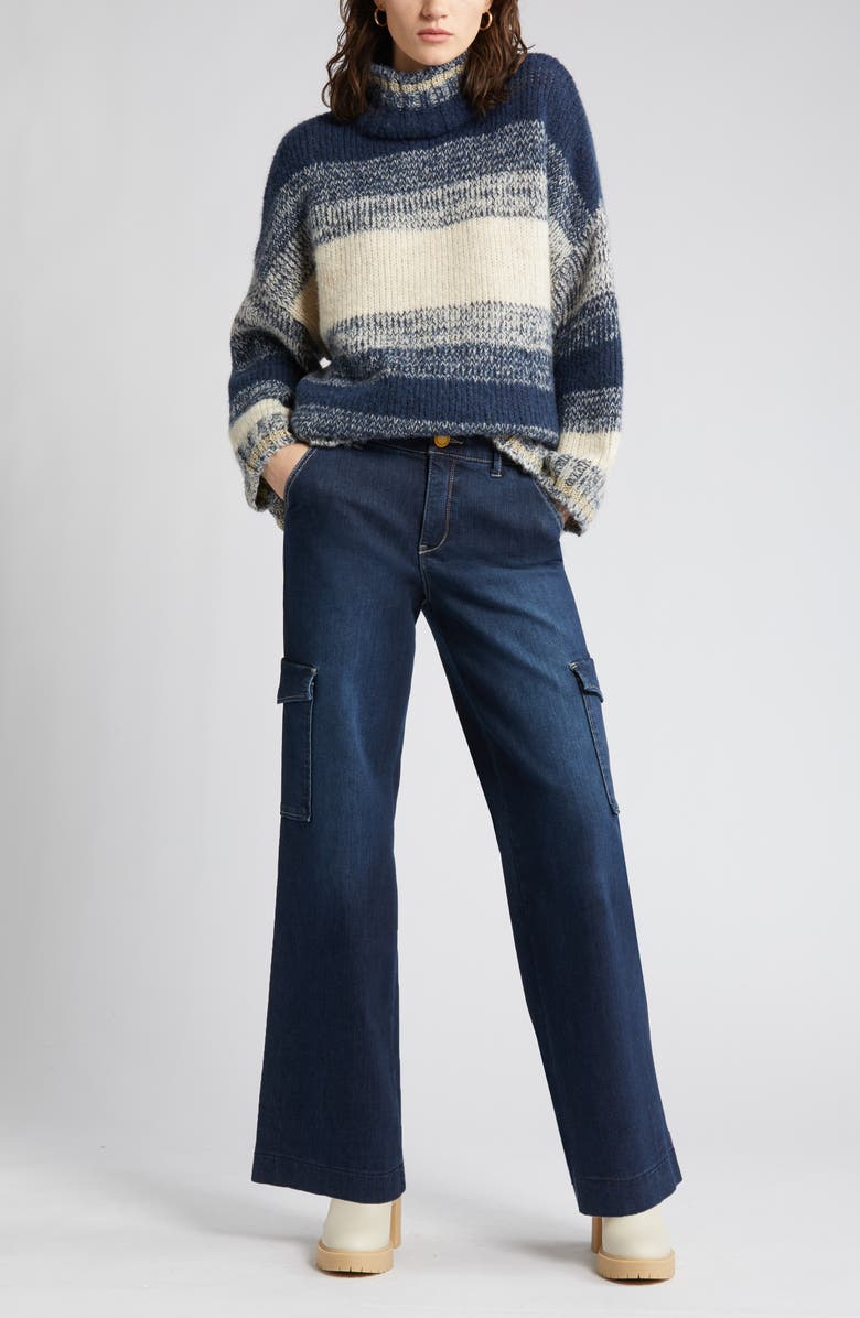 Wit & Wisdom Ombré Stripe Turtleneck Sweater, Main, color, Navy Multi