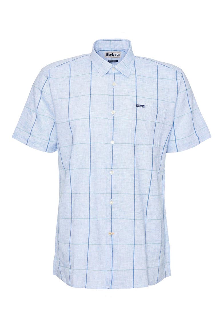 Swaledale Check Short Sleeve Linen & Cotton Button-Up Shirt, Alternate, color, BLUE