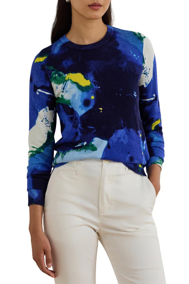 Print Crewneck Sweater, Main, color, BLUE/ MULTI