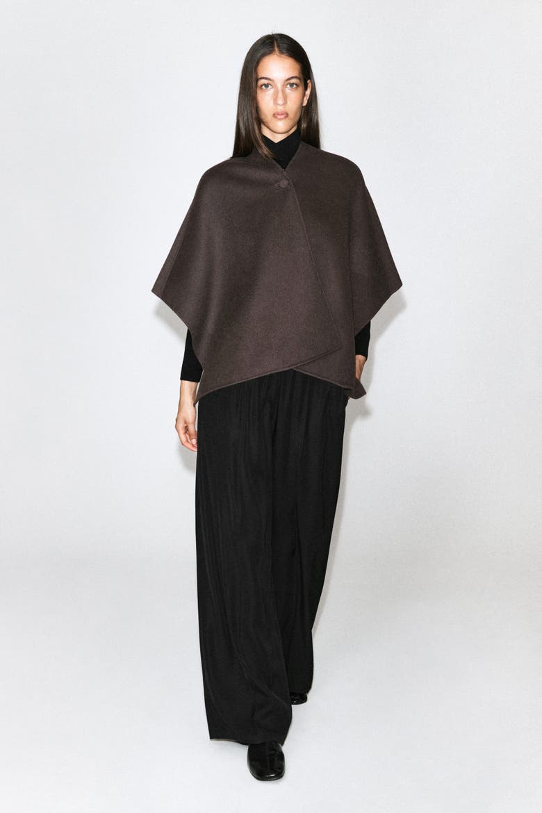 Double-faced Wool-blend Cape, Alternate, color, BROWN