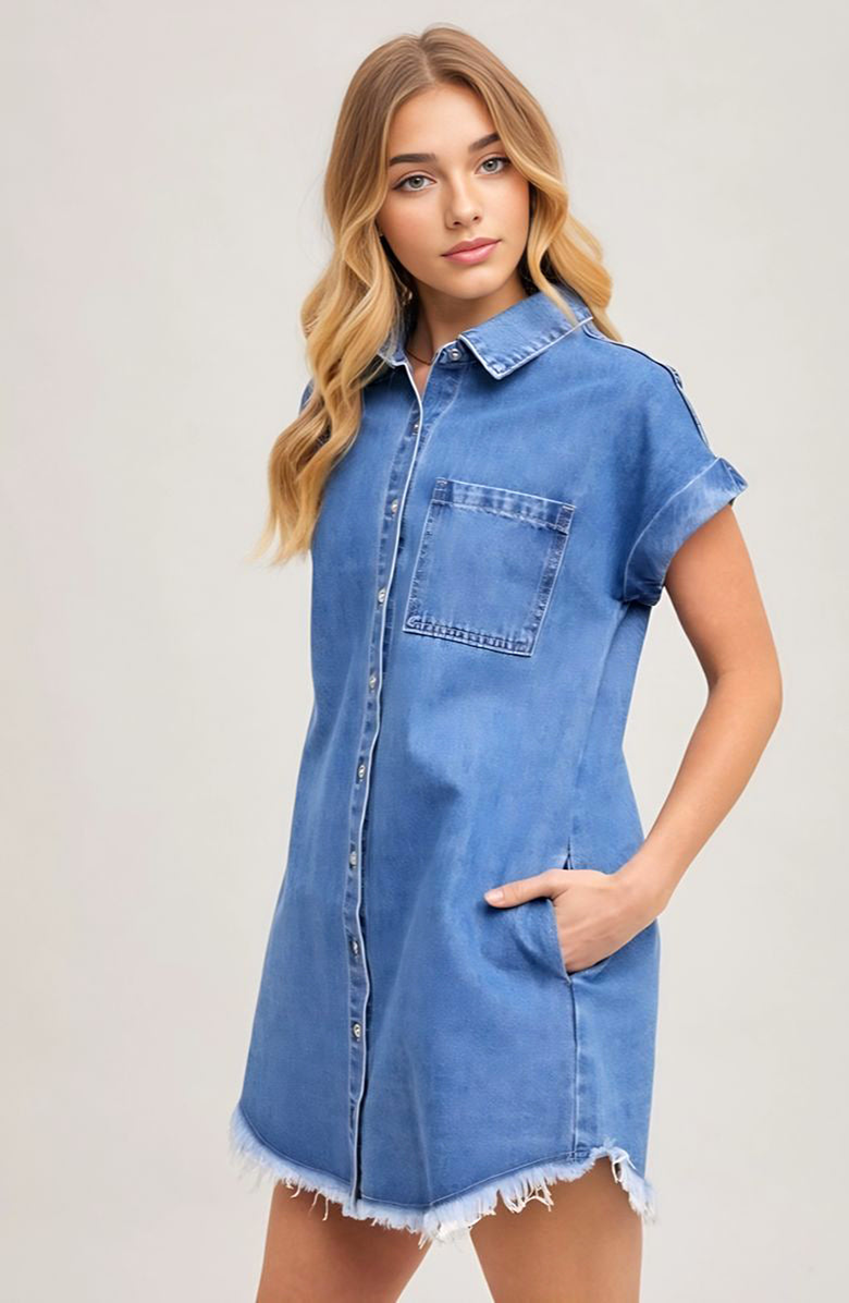 Knit and Lounge Relaxed Fit Denim Shirt Dress, Alternate, color, Denim Blue