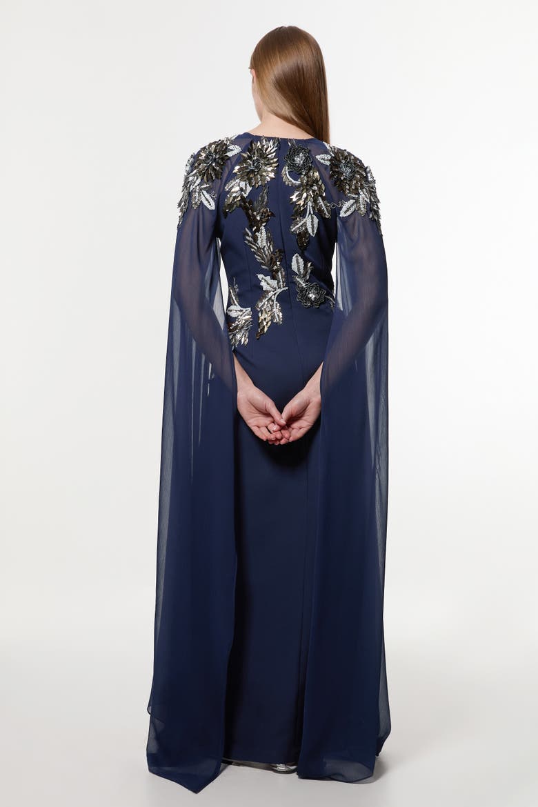 Floral 3D Cape Sleeve Maxi Dress, Alternate, color, Navy
