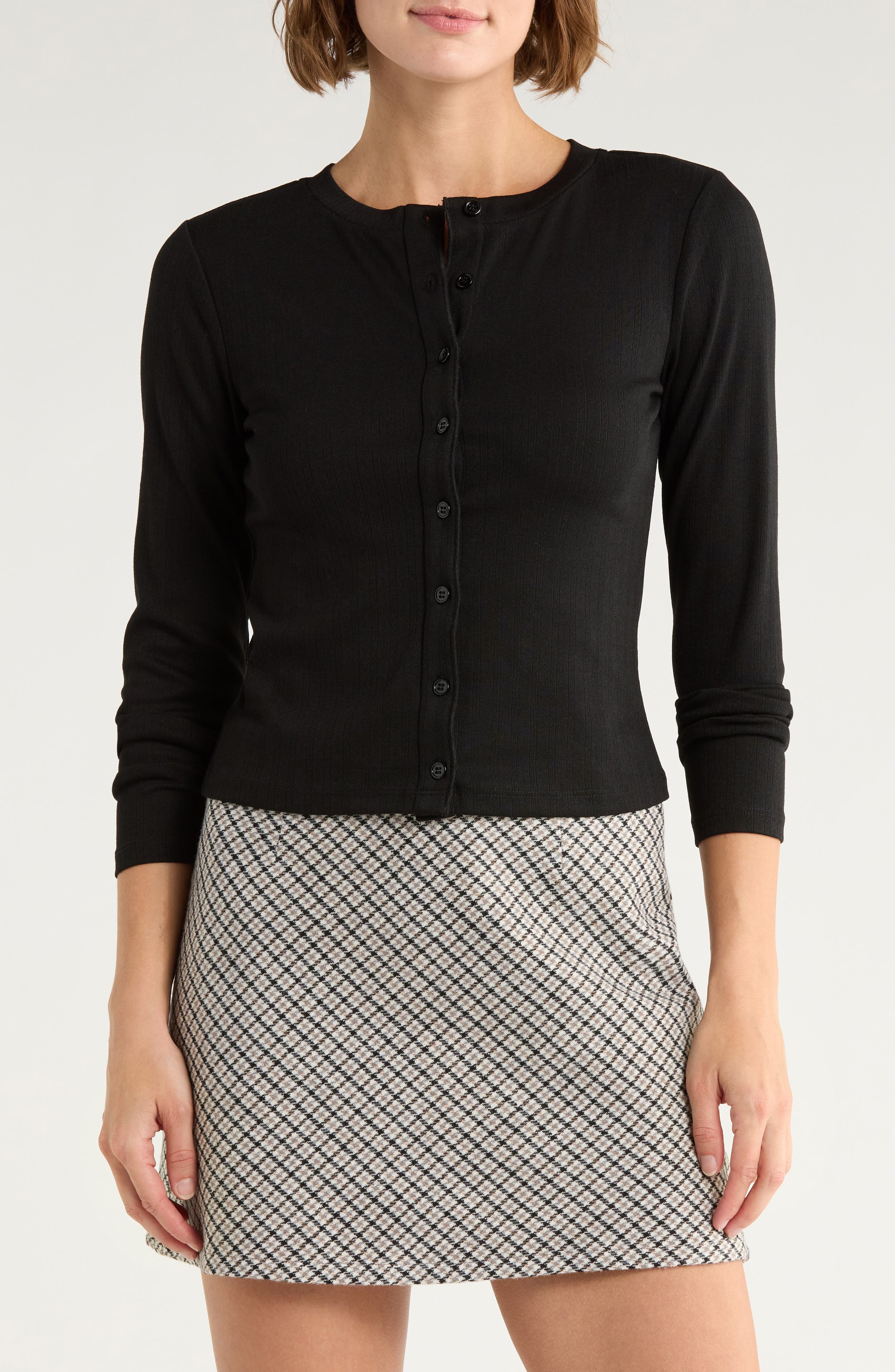 Elodie Pointelle Stitch Button-Up Top