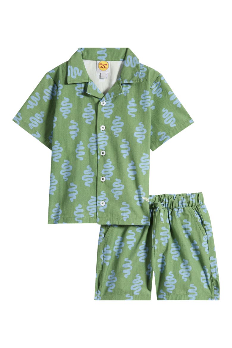 Kids' Cobra Cool Print Camp Shirt & Shorts Set, Main, color, GREEN