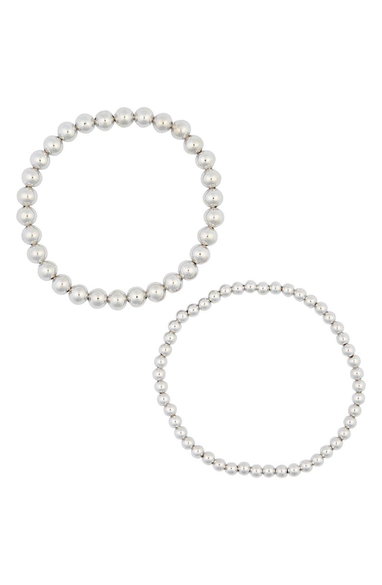 Sterling Forever Sterling Silver Beaded Stretch Bracelet Set, Main, color, Silver