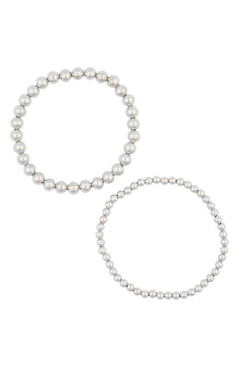 Sterling Silver Beaded Stretch Bracelet Set